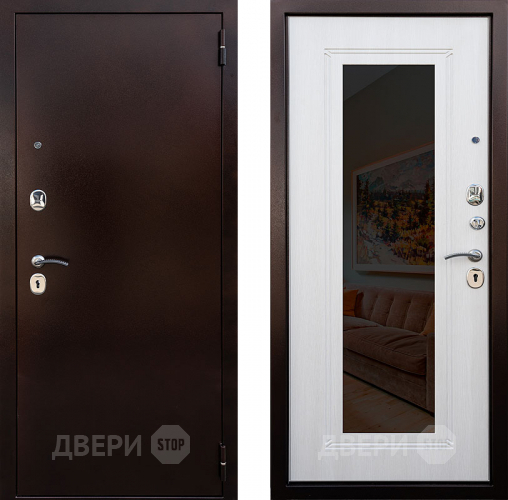 Входная металлическая Дверь Снедо Патриот зеркало Белая Лиственница в Волоколамске