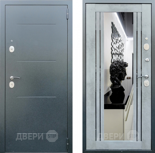 Входная металлическая Дверь Престиж Люкс с зеркалом Бетон в Волоколамске