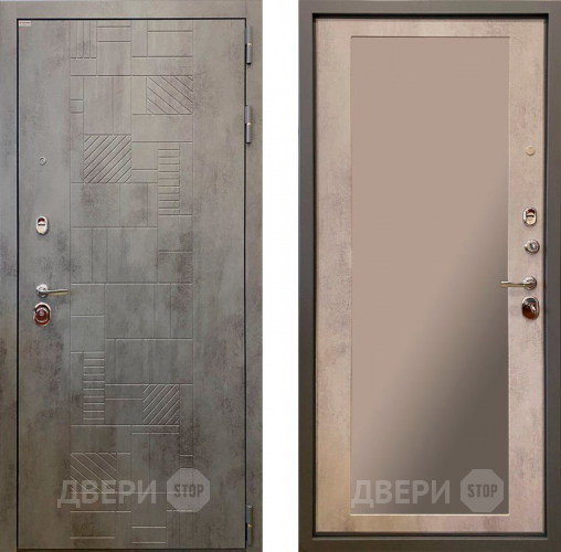 Входная металлическая Дверь Ратибор Тетрис 3К с зеркалом Бетон светлый в Волоколамске