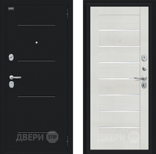 Входная металлическая Дверь Bravo Техно Букле черное/Bianco Veralinga в Волоколамске