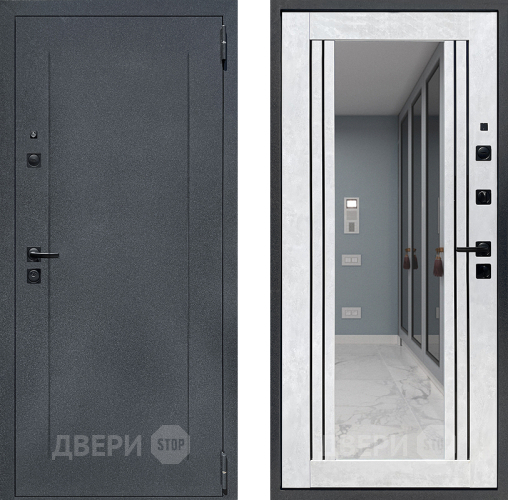 Входная металлическая Дверь Престиж Лофт с зеркалом Бетон снежный в Волоколамске