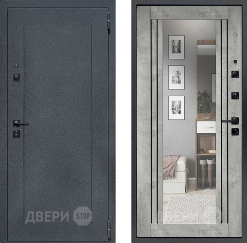 Входная металлическая Дверь Престиж Лофт с зеркалом Бетон светлый в Волоколамске