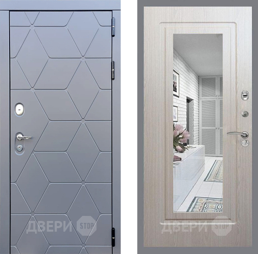 Входная металлическая Дверь Стоп КОСМО Зеркало ФЛ-120 Беленый дуб в Волоколамске