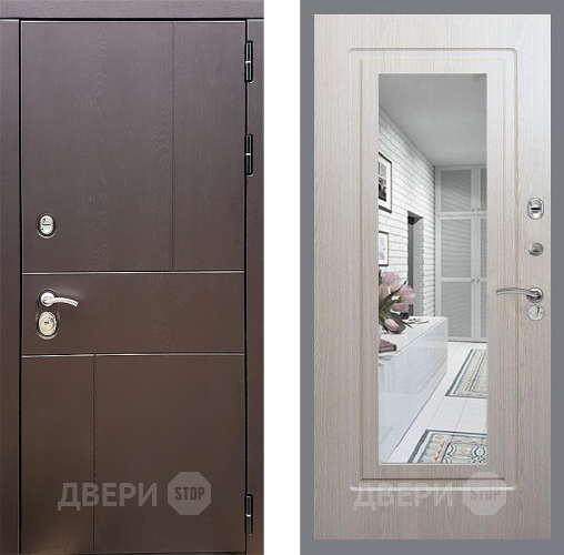 Входная металлическая Дверь Стоп УРБАН Зеркало ФЛ-120 Беленый дуб в Волоколамске