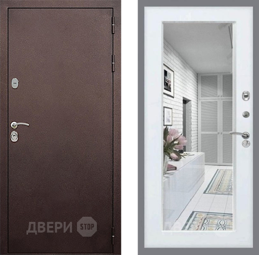 Дверь Стоп КЛАССИК Медь Зеркало Белый ясень в Волоколамске