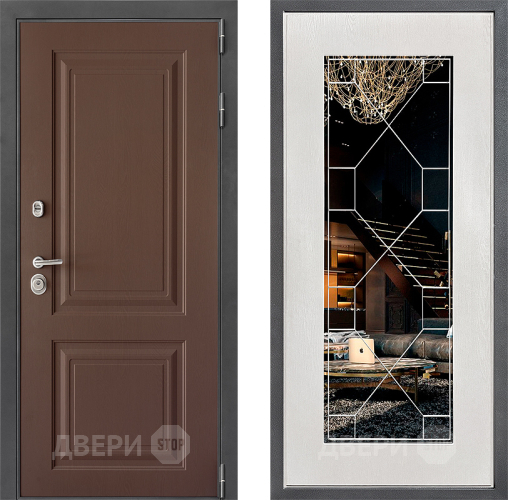 Входная металлическая Дверь Дверной континент ДК-3/729 ФЛ-Тиффани Зеркало Белое дерево в Волоколамске