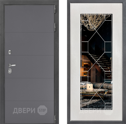 Входная металлическая Дверь Дверной континент ДК-3/649 ФЛ-Тиффани Зеркало Белое дерево в Волоколамске
