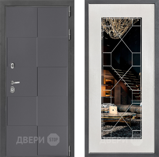 Входная металлическая Дверь Дверной континент ДК-3/606 ФЛ-Тиффани Зеркало Белое дерево в Волоколамске