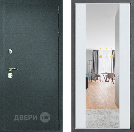 Дверь Дверной континент Рубикон Серебро Дизайн ФЛЗ-1 Зеркало Белое дерево в Волоколамске