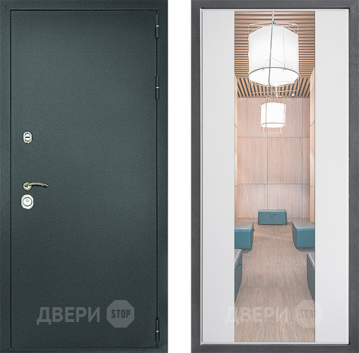 Входная металлическая Дверь Дверной континент Рубикон Серебро Дизайн ФЛЗ-1 Зеркало Белый софт в Волоколамске