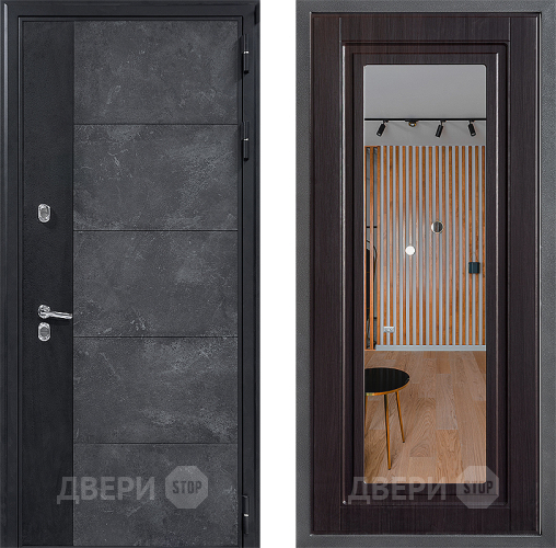 Входная металлическая Дверь Дверной континент ДК-15 Бетон ТЕРМО ФЛЗ Зеркало Венге в Волоколамске