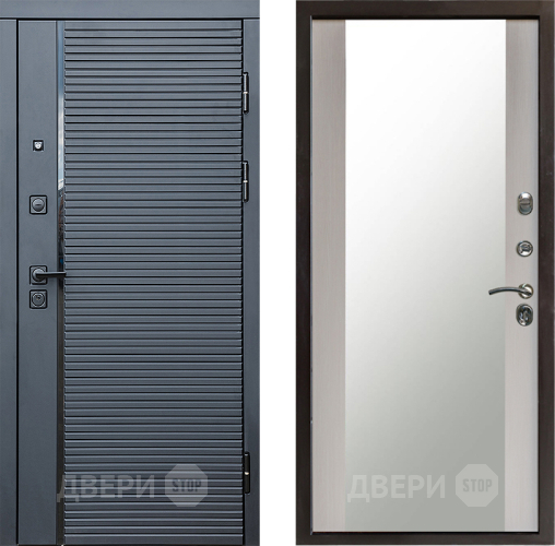 Входная металлическая Дверь Престиж Черная Линия Зеркало Лиственница белая в Волоколамске