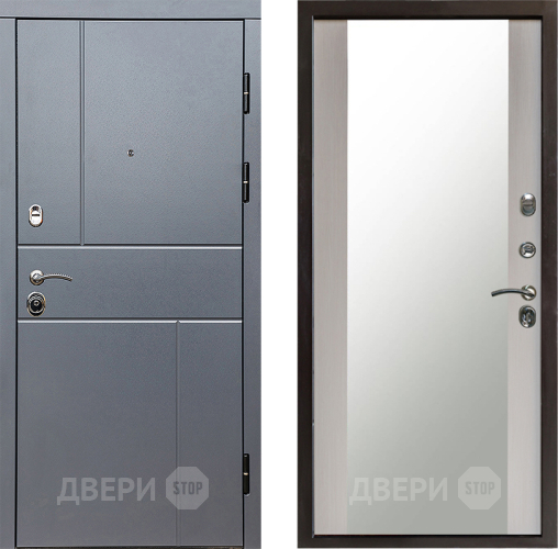 Входная металлическая Дверь Престиж Горизонт Грэй Зеркало Лиственница белая в Волоколамске