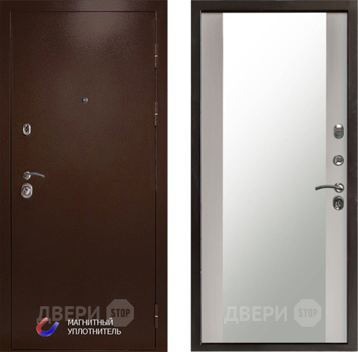 Входная металлическая Дверь Престиж Медь Зеркало Лиственница белая в Волоколамске