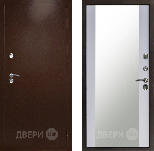 Входная металлическая Дверь Престиж TERMO с терморазрывом Снегирь Медь Зеркало Белый софт в Волоколамске