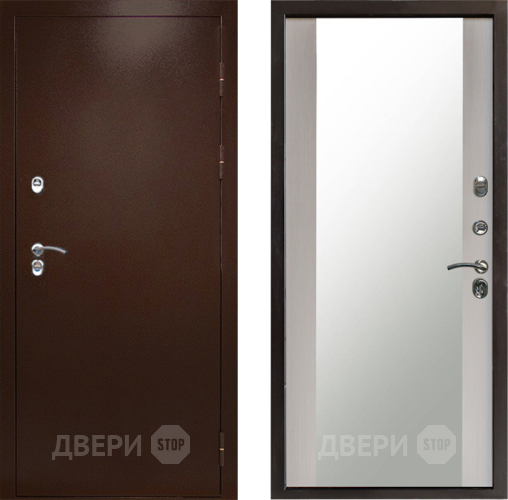 Входная металлическая Дверь Престиж TERMO с терморазрывом Снегирь Медь Зеркало Лиственница белая в Волоколамске