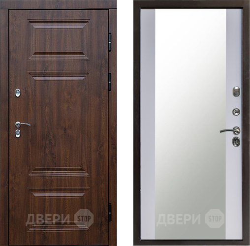 Входная металлическая Дверь Престиж TERMO с терморазрывом Премиум Орех Зеркало Белый софт в Волоколамске
