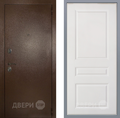 Дверь Заводские двери Эталон 3к антик медь Стокгольм Белый софт в Волоколамске