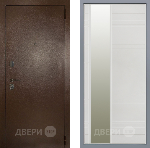 Дверь Заводские двери Эталон 3к антик медь Зеркало Лира Белый софт в Волоколамске