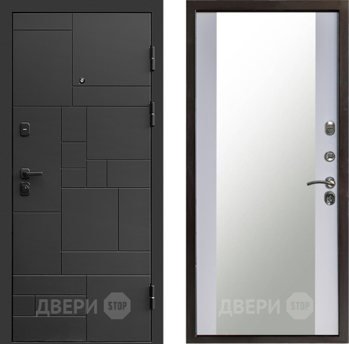 Входная металлическая Дверь Престиж Kvadro Зеркало Белый софт в Волоколамске