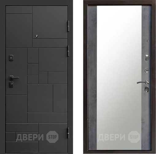 Входная металлическая Дверь Престиж Kvadro Зеркало Бетон темный в Волоколамске