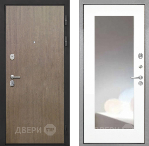 Входная металлическая Дверь Интекрон (INTECRON) Гектор Венге Коричневый ФЛЗ-120-М Зеркало Белый матовый в Волоколамске