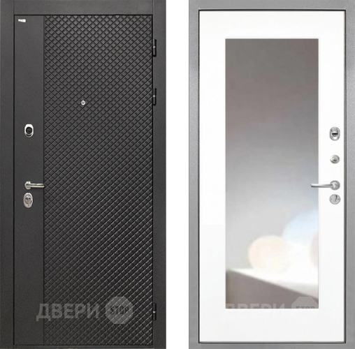 Входная металлическая Дверь Интекрон (INTECRON) Олимпия Black 4К ФЛЗ-120-М Зеркало Белый матовый в Волоколамске