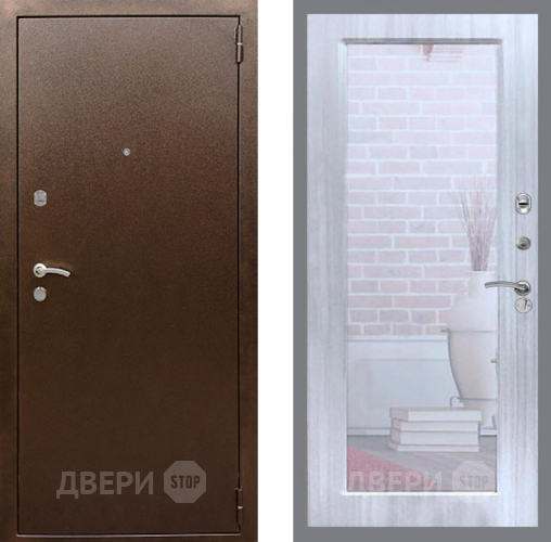 Входная металлическая Дверь Рекс (REX) 1А Медный Антик Зеркало Пастораль Сандал белый в Волоколамске