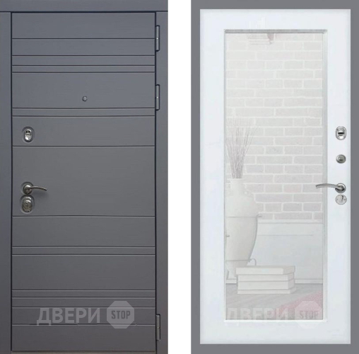 Входная металлическая Дверь Рекс (REX) 14 силк титан Зеркало Пастораль Белый ясень в Волоколамске